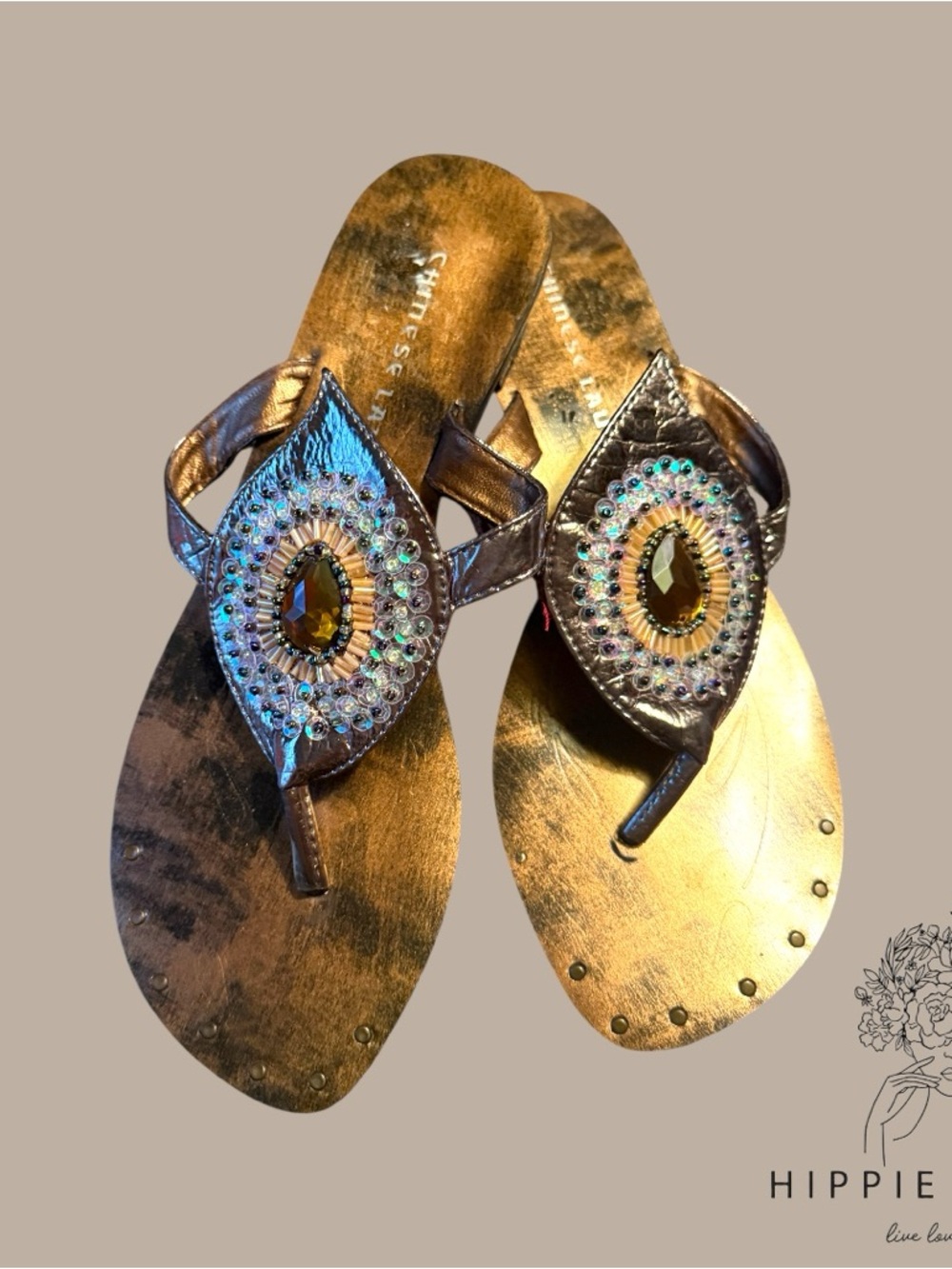 Chinese Laundry Gold-Toned Embellished Thong Sandals 7